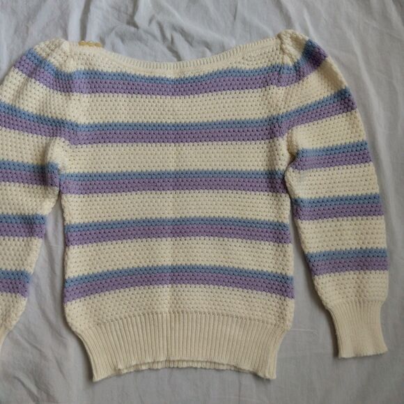 Andrew St. John Sweater Ivory Purple Retro Granny Grandmacore Women's Size Small - Picture 12 of 13